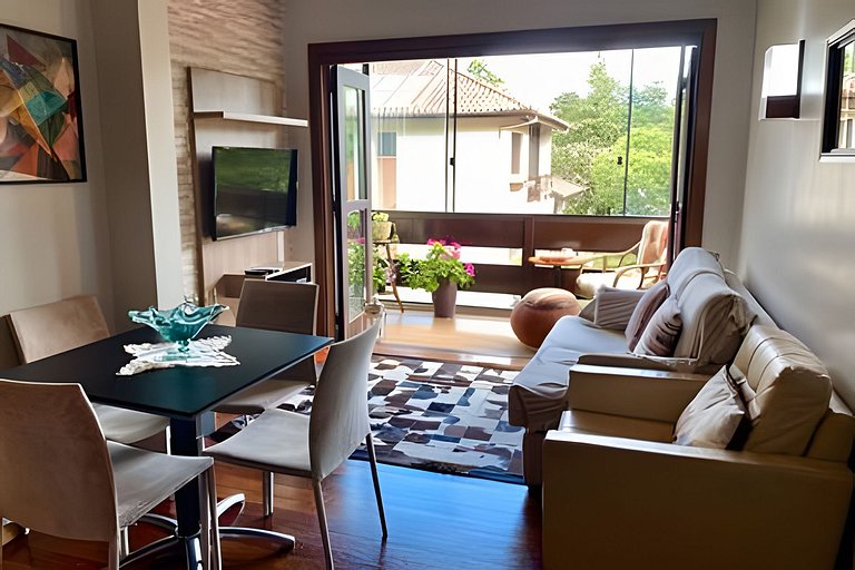 Duplex com ar Q/F, Piscina Aquec. Faça tudo a pé!